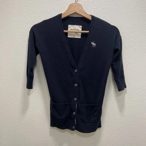 Abercrombie And Fitch Kids Girls Classic Navy Blue Cardigan Large Moose Logo - Picture 1 of 10