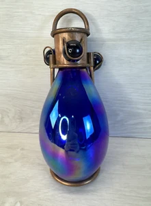 Hanging Garden Ornament Sculpture Cobalt Blue Glass & Copper Color Frame - Imagen 1 de 10