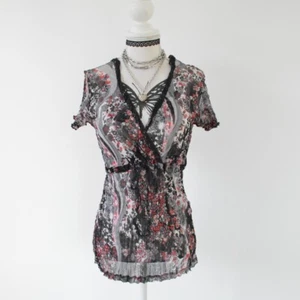 Vintage y2k 00s 2000s sheer short sleeve mesh top blouse whimsigoth size M - Picture 1 of 7