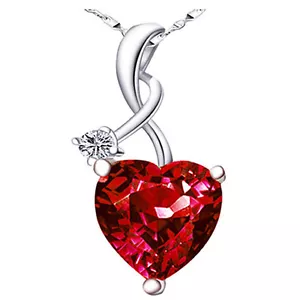 Collar Colgante Rojo Corte Corazón Plata de Ley 925 - Regalo Piedras Preciosas Simuladas - Imagen 1 de 6