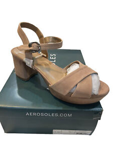 Aerosoles Cosmo Leather Blush Suede Platform  Sandal Heel Comfort Size 9.5