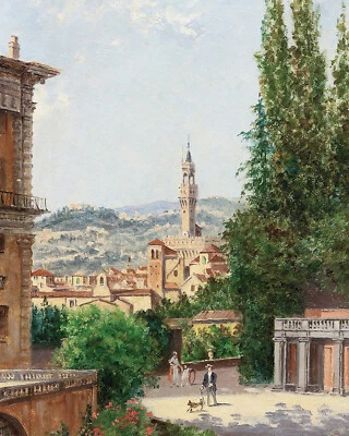 Vintage Florence Italy Cityscape Painting Giclee Print on Fine Art Paper - Image 1 of 3
