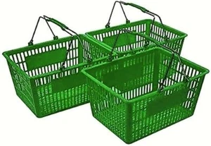 Green Plastic Shopping Baskets with Metal Handles (Set of 3) - Picture 1 of 1