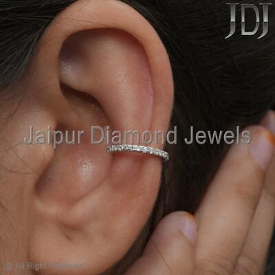 Brazalete de oreja de oro blanco sólido de 14 k diamante natural sin perforación único 1 pieza Foto 1 de 4