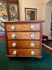 ANTIQUE 4 DRAWER CHILD'S DOLL SIZE FOOTED CHEST OF DRAWERS