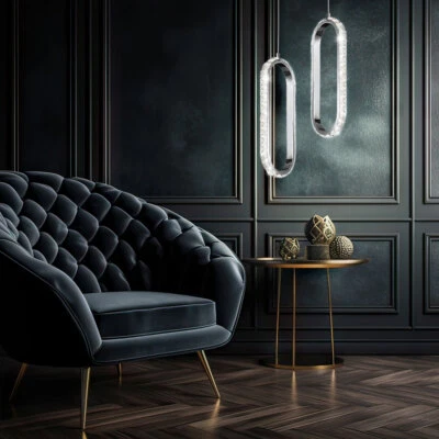 Lampadario Sospeso Lampada Da Tavolo In Cristallo Cromo Dimmerabile LED Set Di 2 - Immagine 1 di 4