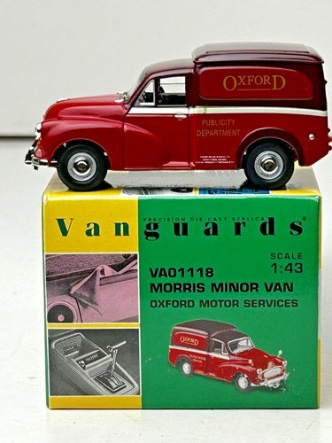 VANS Corgi Vanguard scala 1:43 pressofuso Morris Minor Van con scatola servizio motore Oxford