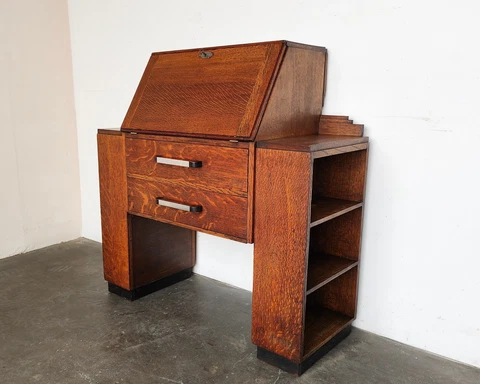 Vintage Art Deco Tiger Oak Wood Bureau Bookcase Secretary Desk Antique Cover