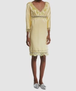 $3400 Marc Jacobs Yellow Satin Rhinestone Beaded Sheath Dress Size 8 - Picture 1 of 11