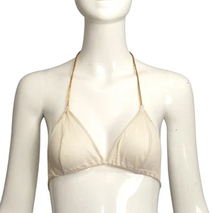 YVES SAINT LAURENT-1970s White Knit & Chain Bikini Top, Size 4 - Picture 1 of 5