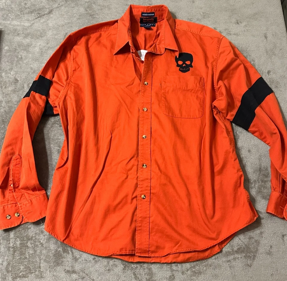 Camisa con botones naranja personalizada Skull Horror para hombre talla XXL de Velvet Familiar Foto 1 de 4