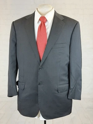 Corneliani 意大利男式黑色条纹 100% 羊毛双扣套装 44R 37X27 $2,895 — 第 1/4 张图片