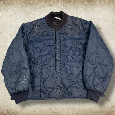 Chaqueta Bomber Acolchada Vintage Años 70 Talla XL Azul Marino Acolchada Ropa de Trabajo Retro Cremallera Foto 1 de 4