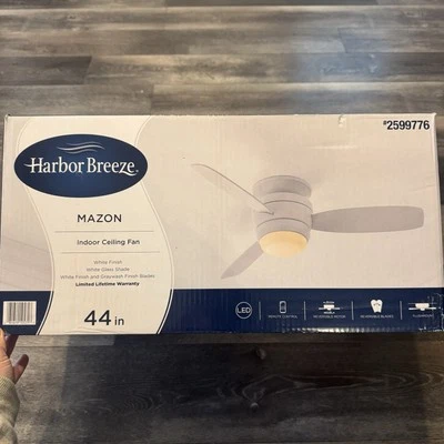 Harbor Breeze Mazon 44” Ceiling Fan White White/Graywash Blades LED Flush Mount - Image 1 of 4