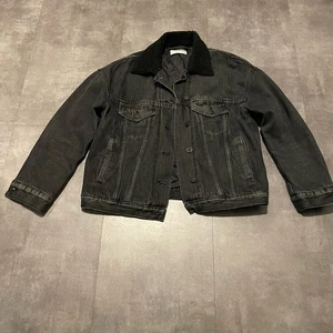 Mango Women’s Faded Black Denim Trucker Style Button Front Jacket Size EU XS-S - Picture 1 of 11