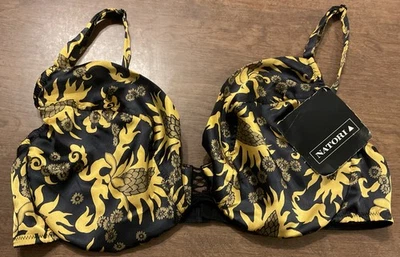 Vtg Natori Black & Gold Full Figure Underwire Bra Size 38D New - Image 1 of 4