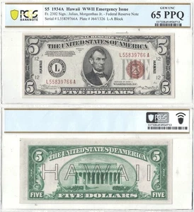 1934-A $5 Hawaii Fr-2302 PCGS GEM CU-65 PPQ - Picture 1 of 3