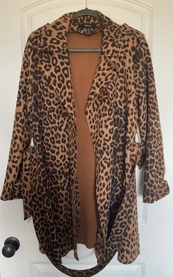 Forever 21 Leopard Print Duster Trench Coat M Brown Tie Waist Long Sleeve NWOT - Image 1 of 4