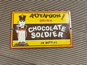 PORCELAIN CHOCOLATE SOLDIER ENAMEL SIGN 8X5 INCHES - Picture 1 of 2