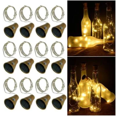 20 LED Solar Wine Bottle Cork Shaped String Fairy Lights Night Lamp Party Decor - Image 1 of 4