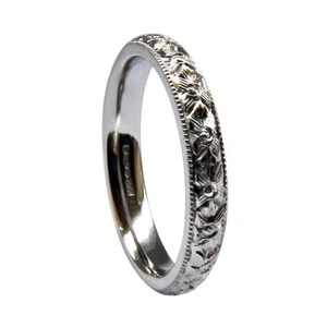 Grabado a Mano 5mm 9ct Oro Blanco Estilo Vintage Corte Confort Alianzas GB Hm - Imagen 1 de 13