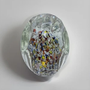 Vtg Art Glass Paperweight Pen Pencil Holder Controlled Bubbles 4” Great 4 Desk - Picture 1 of 19
