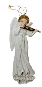 Vintage Art Pottery Porcelain Bisque Angel Playing a Violin Ornament 6.75'' - Picture 1 of 3
