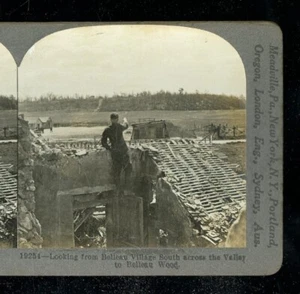 Antike Stereoview-Karte 1. Weltkrieg 3D Blick vom Dorf Belleau über das Tal - Bild 1 von 3