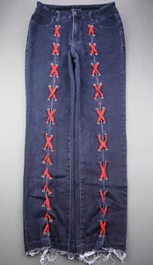 Women's Fashion Nova Jeans High Rise Skinny Lace Up Raw Hem Size 9 (29x29) - Picture 1 of 8