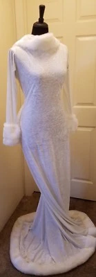 Faux Mink Backless Crushed Velvet Sheath Fishtail Dress Bridal Wedding Gown  - Image 1 of 4