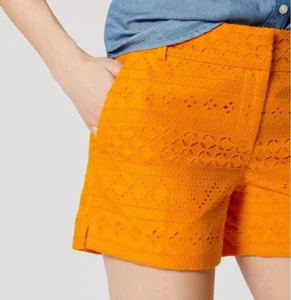 Ann Taylor Loft Eyelet Shorts Lace Riviera 4" Inseam Size 8 Gold Cotton Classic - Picture 1 of 11