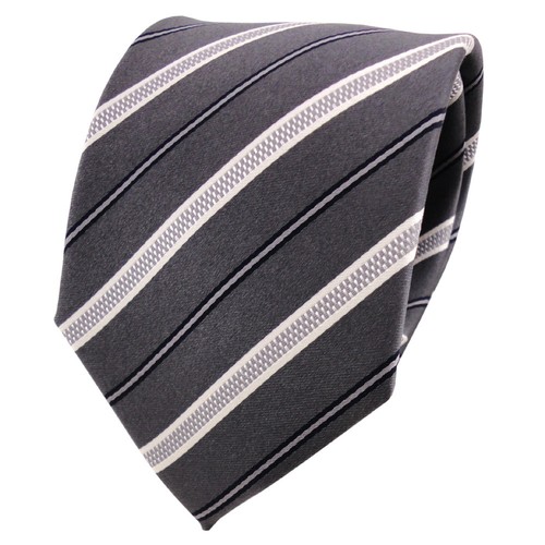 Schmale TigerTie Designer Krawatte Schwarz Anthrazit Weiß