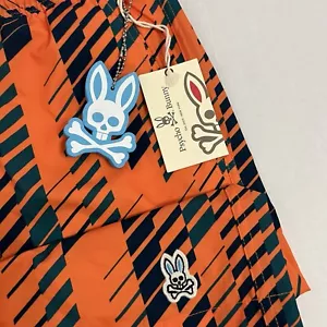 NWT Psycho Bunny Men’s 3XL Orange Geometric 7.5” Swim Trunks $95 MSRP - Picture 1 of 10