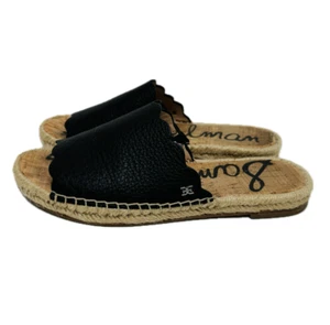 Sam Edelman Andy Espadrille Slide Sandal Womens 8.5 Black Leather Flat Slip On - Picture 1 of 9