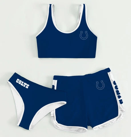 Indianapolis Colts Women's Athletic Bikini 3PCS Crop Top With Shorts Swimwear Cover
