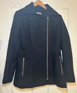 Kristen Blake Ladies Black Zip Front Jacket Size M Wool Blend Coat - Picture 1 of 5