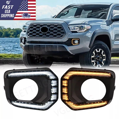 For 2016-2023 Toyota Tacoma SR SR5 LED Fog Light Bezel w/ DRL Turn Signal Lamp - Image 1 of 4