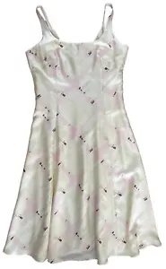 Gap Cream Silk satin Midi Dress w/ Pink Brown Design fit&flared sz M/8 - Picture 1 of 9