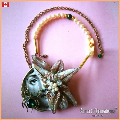 Art Deco Nouveau Joyería Collar Colgante Hoja Flor Naturaleza Araña Insecto Dije Foto 1 de 4