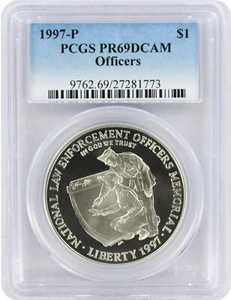 1997-P Officers Law Enforcement Silver Commemorative Dollar PR69DCAM PCGS Proof - Picture 1 of 2