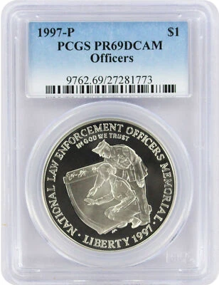 1997-P Officers Law Enforcement Silver Commemorative Dollar PR69DCAM PCGS Proof - Image 1 of 2