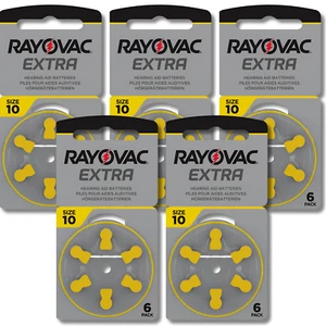 30x RAYOVAC 10 Hearing Aid Batteries Extra Advanced 1.45v PR70 ZA10 Yellow DA10 - Picture 1 of 1