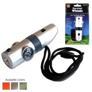7In1 Camping Survival Whistle Compass Led Flashlight - Picture 1 of 1