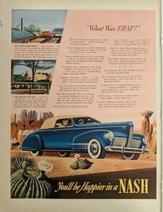 Anuncio impreso Nash Motors 1940 vintage. Coche azul vintage. Segunda Guerra Mundial - Imagen 1 de 1