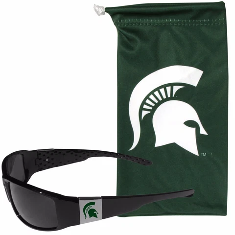 Michigan State Spartans Chrome Wrap Sunglasses with Microfiber Bag NCAA Licensed Cover