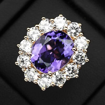 Charming Violet Amethyst Oval 9.80Ct 925 Sterling Silver Handmade Rings Size 7.5 - Image 1 of 4