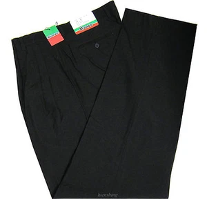 New Men's Dress Pants Slacks Polyester Sewn On Crease Pleated Black formal work - Picture 1 of 4