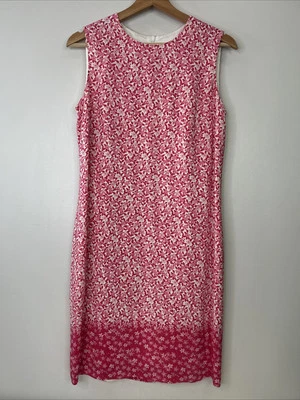 Talbots女式12粉色白色花卉丝绸紧身背面拉链无袖连衣裙 — 第 1/4 张图片