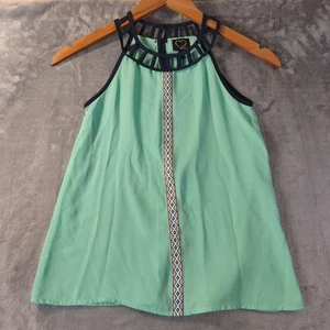 Hearts Girls Green Mini Dress S Embroidered Trim Keyhole Back Casual Boho Summer - Picture 1 of 9