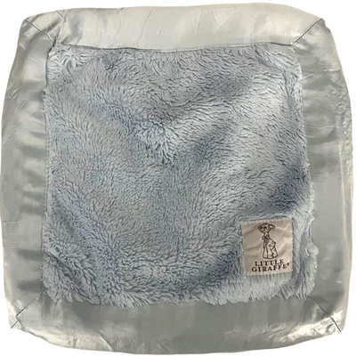Little Giraffe Solid Blue Baby Security Blanket Lovey Satin Trim Small Plush - Image 1 of 4